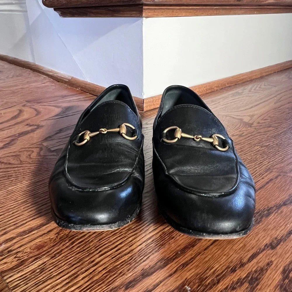 Gucci Brixton‎ Black Leather Horsebit Loafers 414989 38.5 - Picture 12 of 16